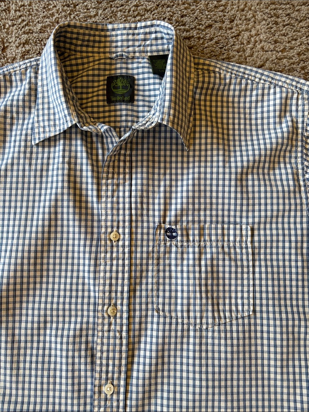 Timberland 100% Cotton short sleeve plaid button down mens size Large